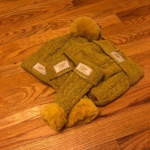 Ugg Fur lined hat scarf and gloves